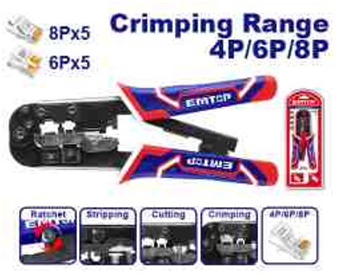 Modular Plug Crimper 8", 4P/6P/8P, Crimping/Stripping/Cutting Functions